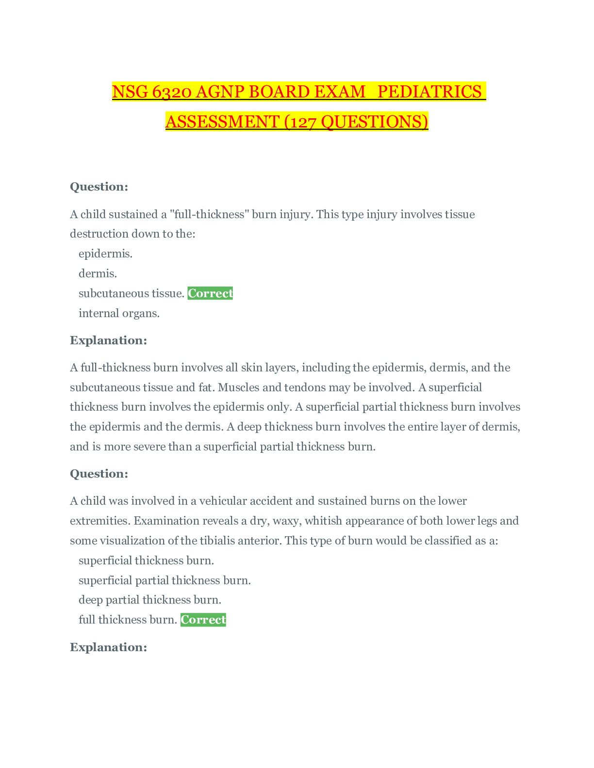 Preview image for NSG 6320 AGNP BOARD EXAM_PEDIATRICS ASSESSMENT (127 QUESTIONS)